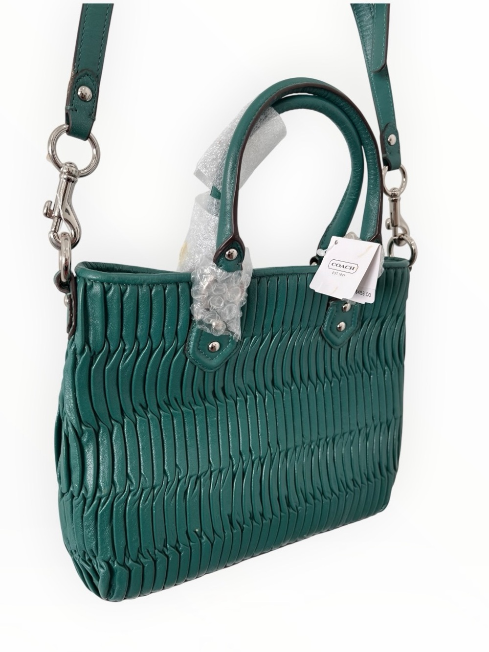 Coach Gathered Leather Ashley Aegean Green (Style #F23972) NWT - Picture 4 of 11